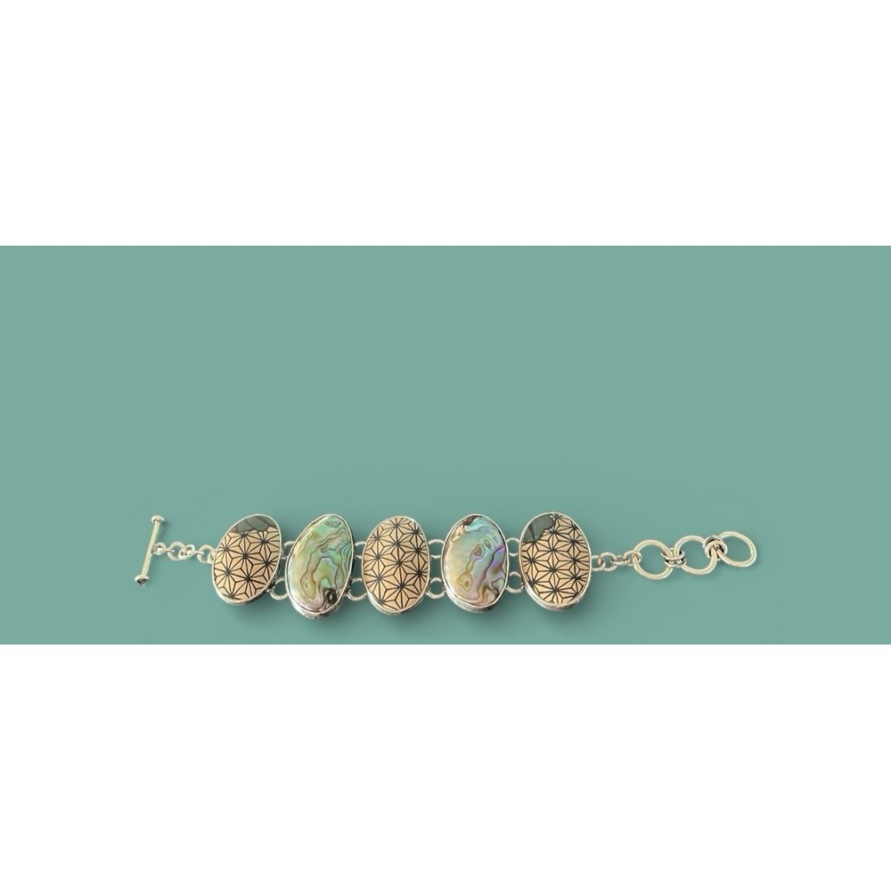 Mata Ortiz Shard Abalone Shell Bracelet Sterling Silver Agustin‎ Torres Jewelry